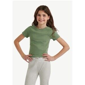 Girls New Justice Size Small 7/8 Green Seamed tee t-shirt Short Sleeve Stretch